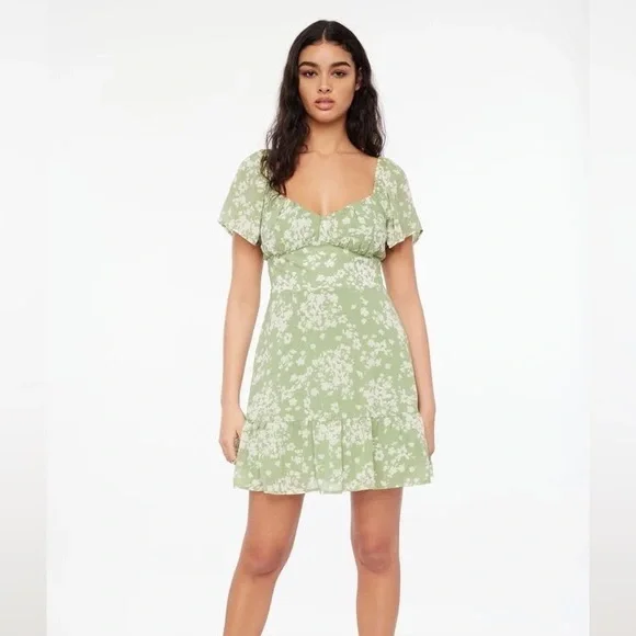 Dynamite | Dresses | Dynamite Eliana Flare Mini Dress Small Green Floral |  Poshmark